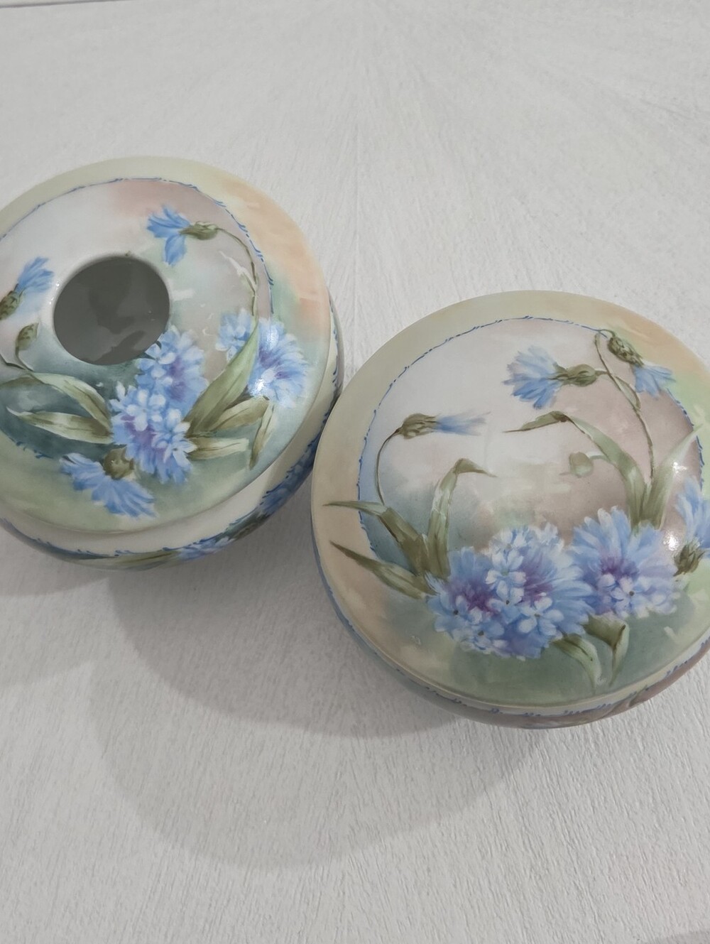 Pair Of Bavarian Porcelsin Hand Painted Dresser Jars 1890's - 1920's Signed